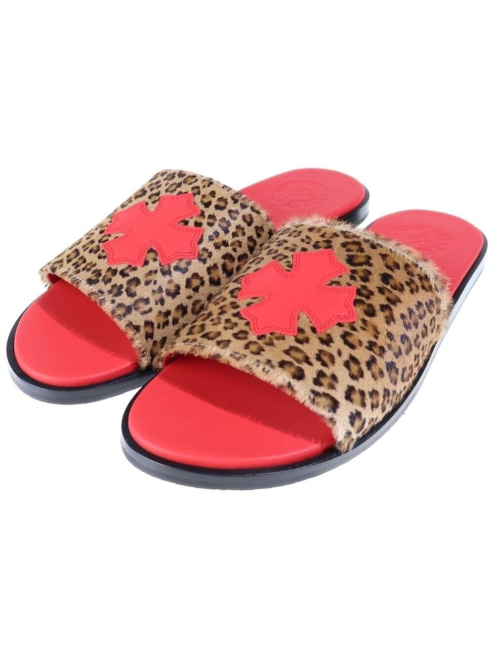 Chrome Hearts CH Slide CH Plus Patch Leopard Calf Hair Sandals Brown